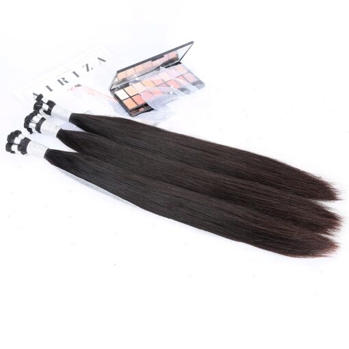 Super double drawn virgin european human hair hand tied weft hair extensions - Image 3