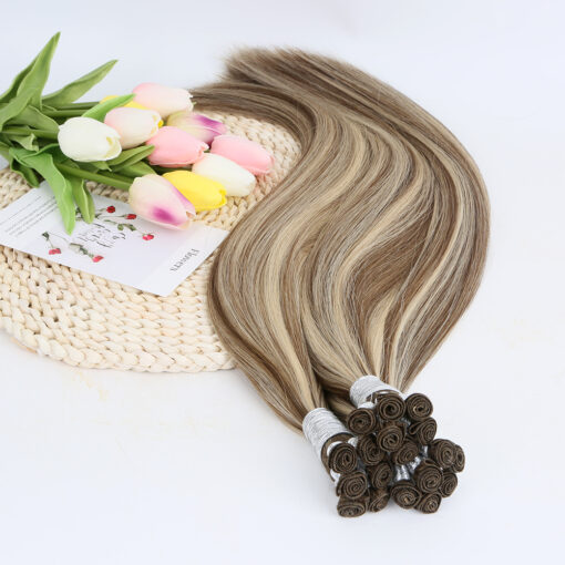 Super double drawn virgin european human hair extension hand tied weft - Image 2