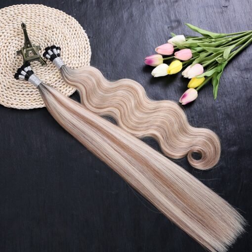 super double drawn virgin european human hair extension balayage color 24 inch hand tied weft - Image 2