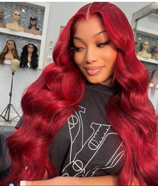 RED FRONT LACE WIG WITH BLONDE STREAKS IN FRONT