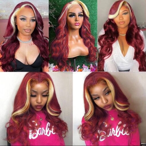 RED FRONT LACE WIG WITH BLONDE STREAKS IN FRONT - Image 5