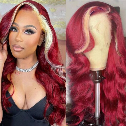 RED FRONT LACE WIG WITH BLONDE STREAKS IN FRONT - Image 3