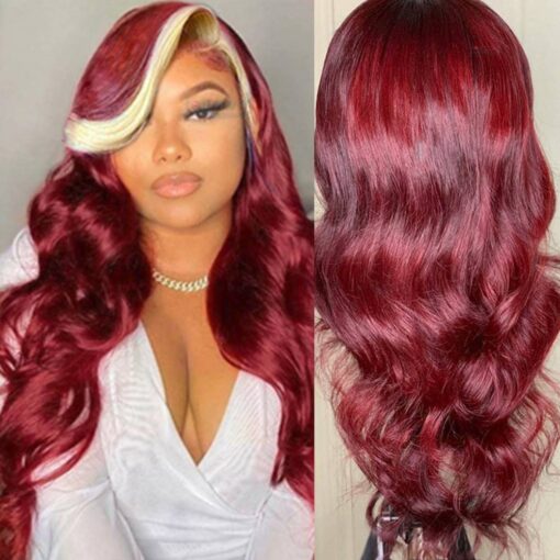 RED FRONT LACE WIG WITH BLONDE STREAKS IN FRONT - Image 2