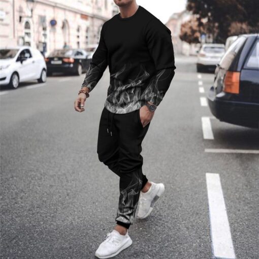 Men'S Casual Round Neck Long Sleeve Gradient Sweatshirt And Trousers Two-Piece Set - Image 2