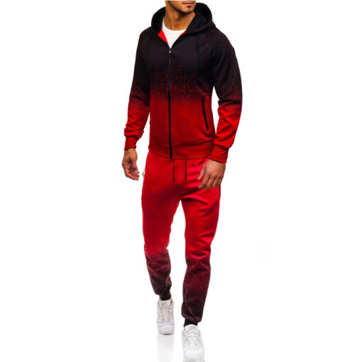 Men'S Casual Gradient Hooded Long Sleeve Sports Jacket And Pants Two-Piece Set - Image 2