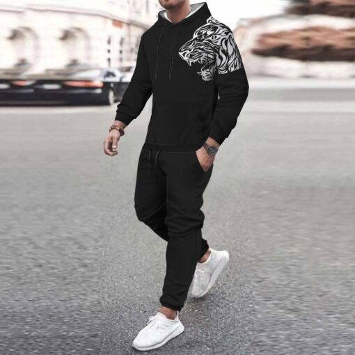 Men'S Fashion Hooded Long Sleeve Sports Hoodies And Pants Two-Piece Set - Image 2