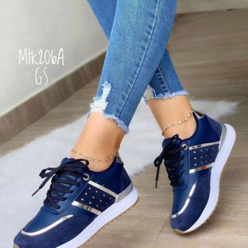 Women Fashion Round Toe Platform Colorblock Lace-Up Sneakers Plus Size - Image 4