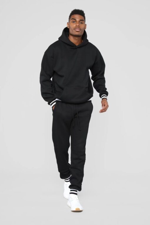 Men'S Casual Collar Contrast Color Hooded Long-Sleeved Hoodies And Trousers Two-Piece Set - Image 2