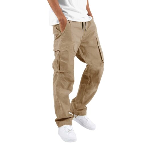 Men'S Casual Solid Color Lace-Up Multi-Pocket Trousers - Image 2