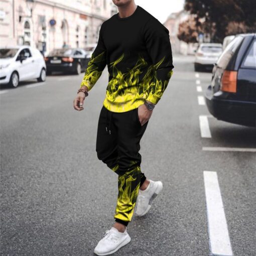 Men'S Casual Round Neck Long Sleeve Gradient Sweatshirt And Trousers Two-Piece Set - Image 3