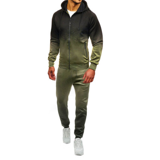 Men'S Casual Gradient Hooded Long Sleeve Sports Jacket And Pants Two-Piece Set - Image 3