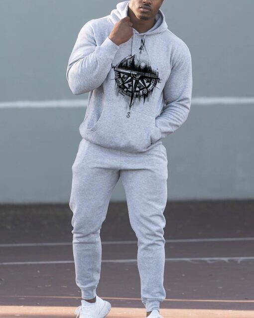 Men'S Fashion Print Hooded Long Sleeve Hoodies And Pants Two-Piece Set - Image 3