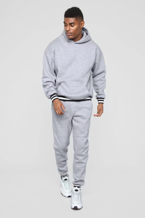 Men'S Casual Collar Contrast Color Hooded Long-Sleeved Hoodies And Trousers Two-Piece Set - Image 3