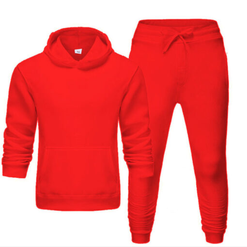 Men Casual Solid Long Sleeve Hat Rope Pocket Design Hoodie And Drawstring Waist Jogger Pants Two-Piece Set - Image 4