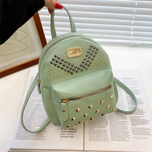 Women'S Fashion Studded Pu Leather Backpack - Image 5