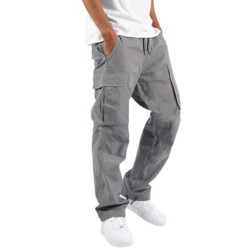 Men'S Casual Solid Color Lace-Up Multi-Pocket Trousers - Image 3