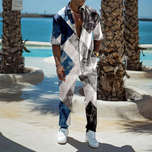 Men'S Fashion Lapel Short Sleeve Printed Shirt And Trousers Two-Piece Set - Image 10