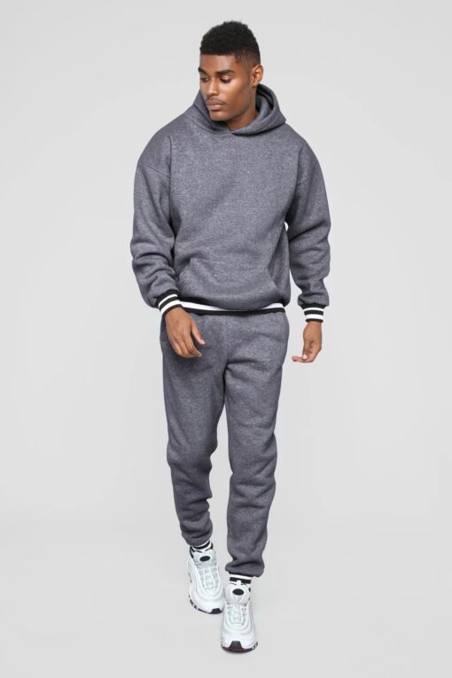 Men'S Casual Collar Contrast Color Hooded Long-Sleeved Hoodies And Trousers Two-Piece Set - Image 4