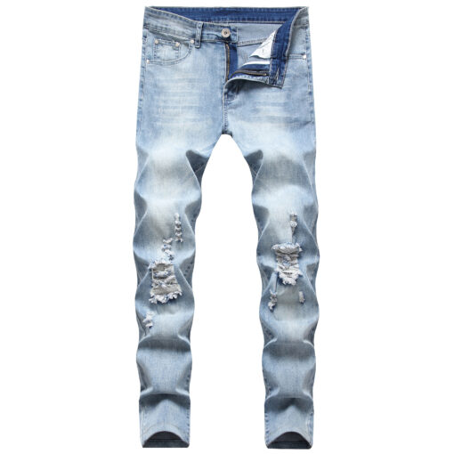 Men Casual Elastic Ripped Slim Jeans - Image 3