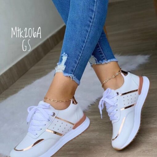 Women Fashion Round Toe Platform Colorblock Lace-Up Sneakers Plus Size - Image 2