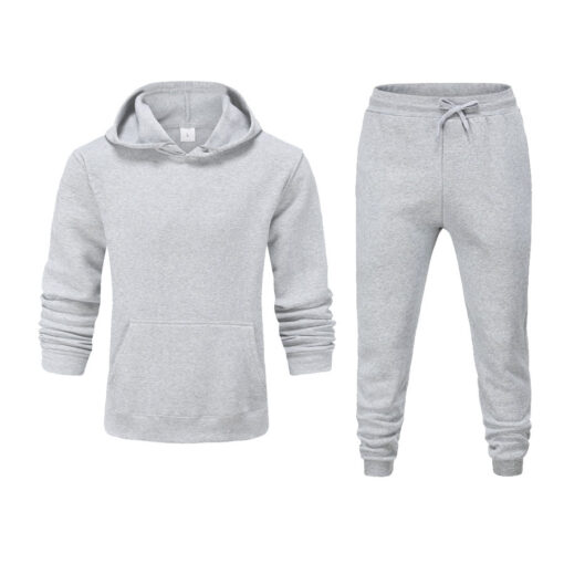 Men Casual Solid Long Sleeve Hat Rope Pocket Design Hoodie And Drawstring Waist Jogger Pants Two-Piece Set - Image 3