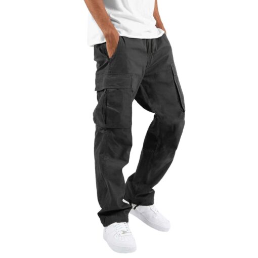 Men'S Casual Solid Color Lace-Up Multi-Pocket Trousers - Image 4