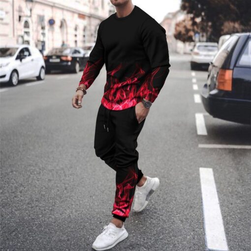 Men'S Casual Round Neck Long Sleeve Gradient Sweatshirt And Trousers Two-Piece Set - Image 4