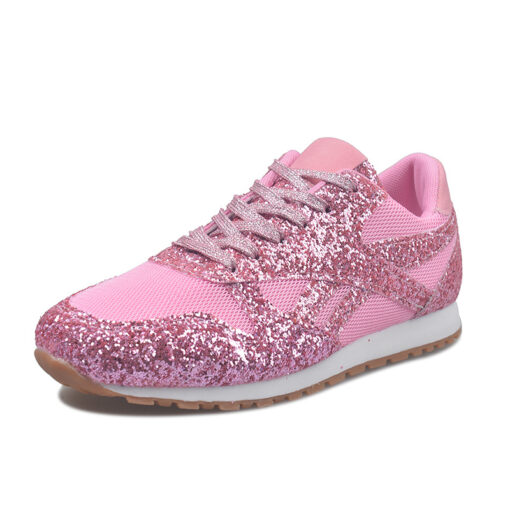 Women Fashion Round Toe Platform Sequins Rhinestone Platform Sneakers - Image 4