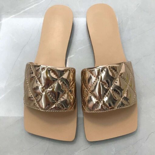 Women Casual Diamond Stitch Design Square Toe Flat Slippers - Image 2