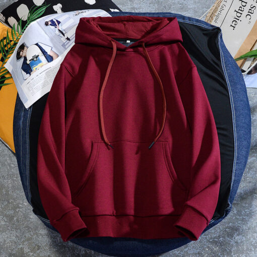 Men'S Casual Solid Color Hooded Long-Sleeved Loose Hoodies - Image 5