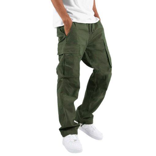 Men'S Casual Solid Color Lace-Up Multi-Pocket Trousers - Image 5