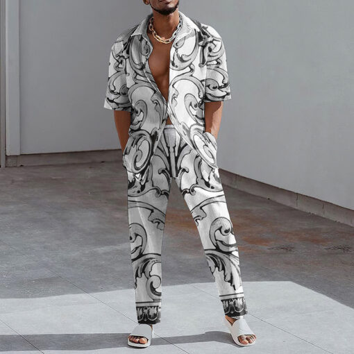 Men'S Fashion Lapel Short Sleeve Printed Shirt And Trousers Two-Piece Set - Image 17