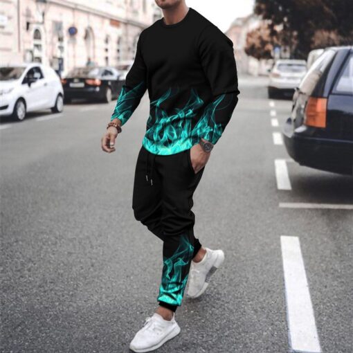 Men'S Casual Round Neck Long Sleeve Gradient Sweatshirt And Trousers Two-Piece Set - Image 7