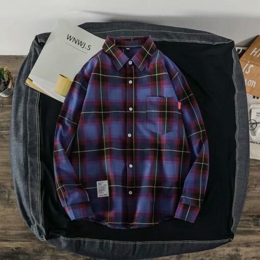 Men'S Casual Plaid Loose Long Sleeve Shirt