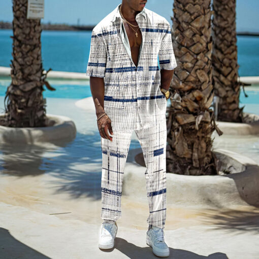 Men'S Fashion Lapel Short Sleeve Printed Shirt And Trousers Two-Piece Set - Image 13