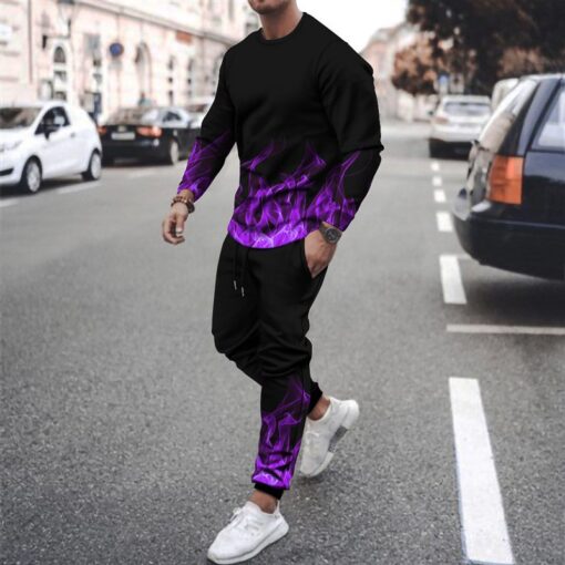 Men'S Casual Round Neck Long Sleeve Gradient Sweatshirt And Trousers Two-Piece Set - Image 9