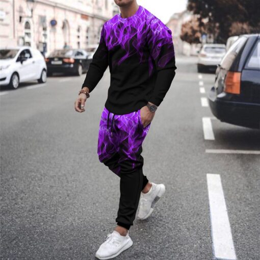 Men'S Casual Round Neck Long Sleeve Gradient Sweatshirt And Trousers Two-Piece Set - Image 10