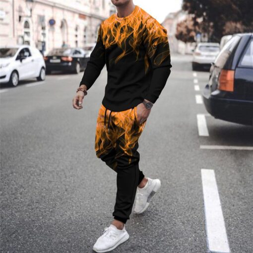 Men'S Casual Round Neck Long Sleeve Gradient Sweatshirt And Trousers Two-Piece Set - Image 11