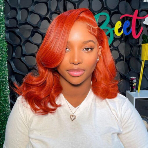 Jacinth - Copper Red Bob Wig Short Colored Hair 14 Inch Bob Lace Wigs - Image 4