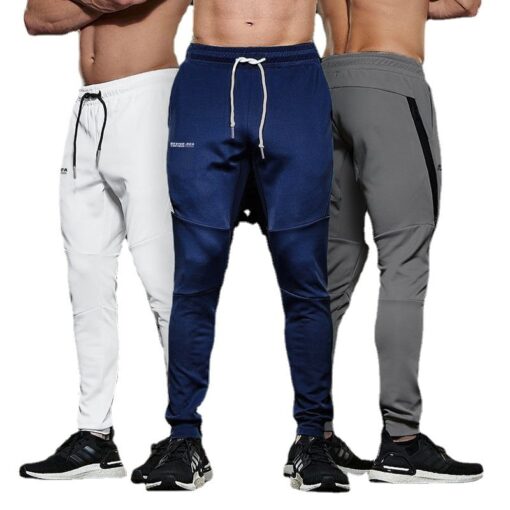 Men'S Casual Mid-Rise Elastic Slim-Fit Sports Trousers