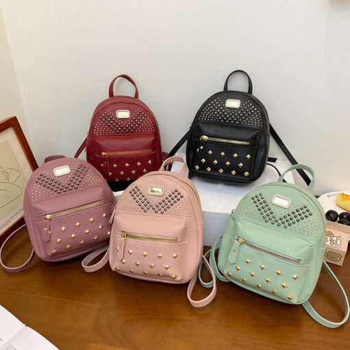 Women'S Fashion Studded Pu Leather Backpack - Image 16