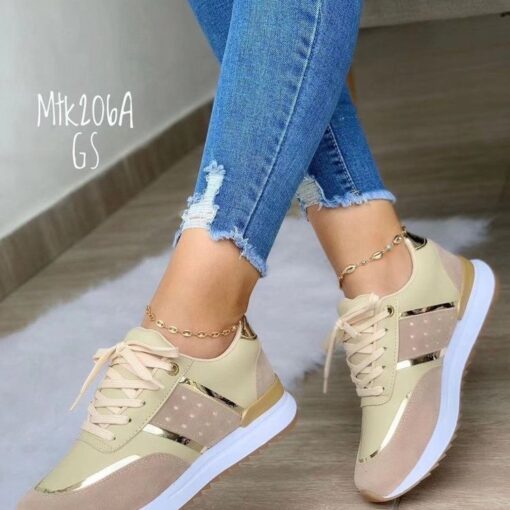 Women Fashion Round Toe Platform Colorblock Lace-Up Sneakers Plus Size - Image 5