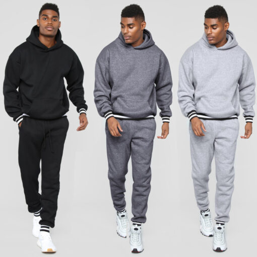 Men'S Casual Collar Contrast Color Hooded Long-Sleeved Hoodies And Trousers Two-Piece Set