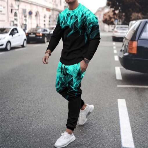 Men'S Casual Round Neck Long Sleeve Gradient Sweatshirt And Trousers Two-Piece Set