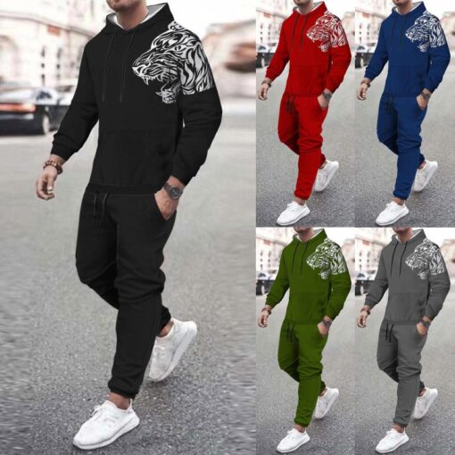 Men'S Fashion Hooded Long Sleeve Sports Hoodies And Pants Two-Piece Set