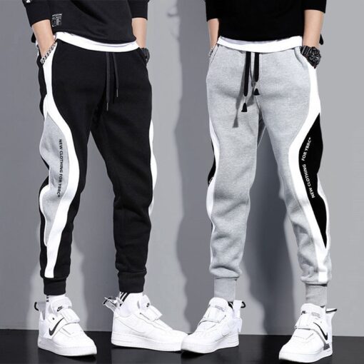 Men'S Casual Lace-Up Loose Color-Block Sports Trousers - Image 2