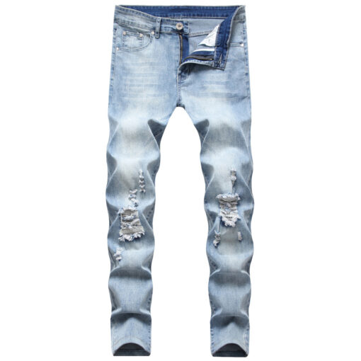 Men Casual Elastic Ripped Slim Jeans