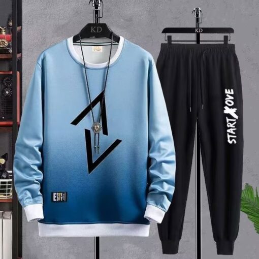 Men'S Casual Round Neck Long Sleeve Gradient Sweatshirt And Trousers Two-Piece Set - Image 3