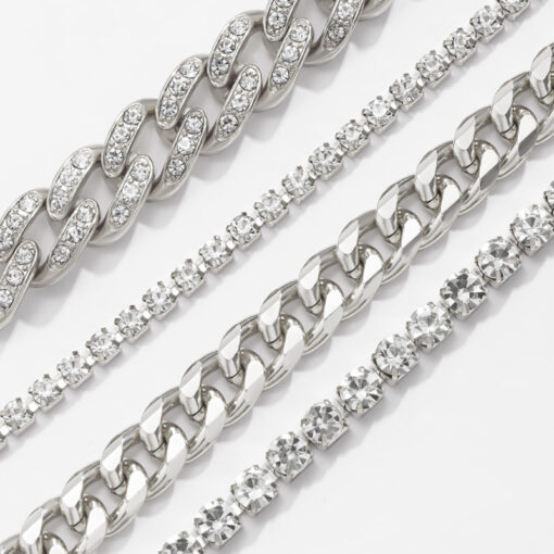 Simple Vintage Full Diamond Cuban Chain Bracelet Set - Image 4