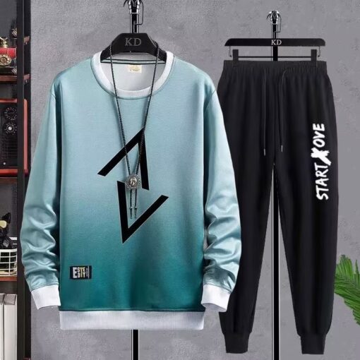 Men'S Casual Round Neck Long Sleeve Gradient Sweatshirt And Trousers Two-Piece Set - Image 4